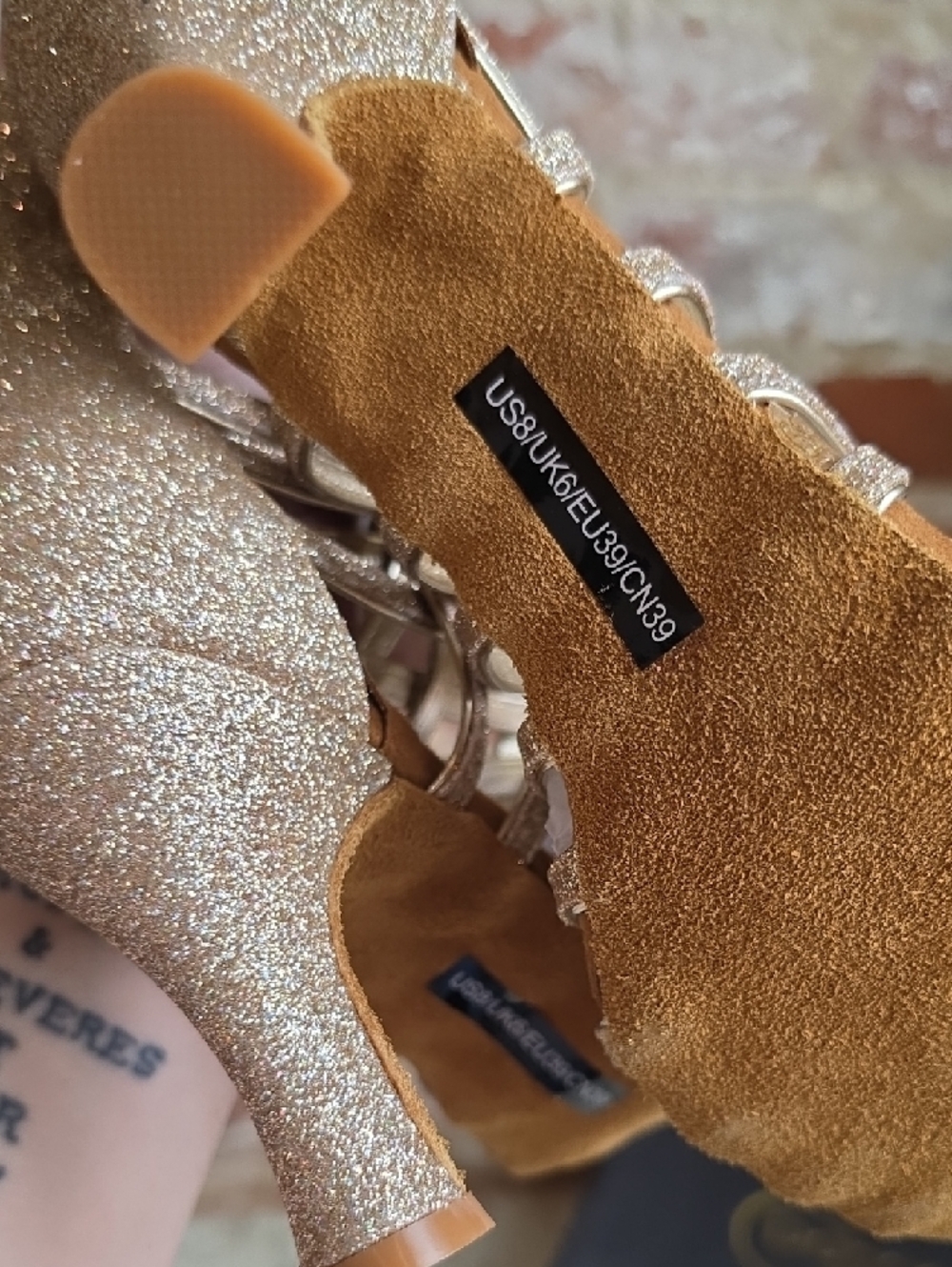 Glitter Gold Strappy Caged Heels for Women - Picture 5 of 6